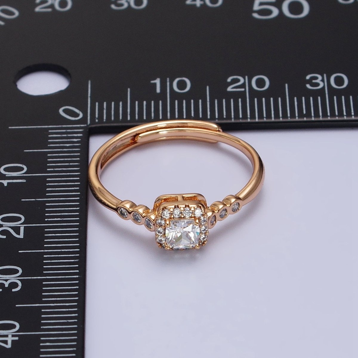 18K Gold Filled Clear Square Micro Paved Round CZ Adjustable Ring | Y-583 - DLUXCA