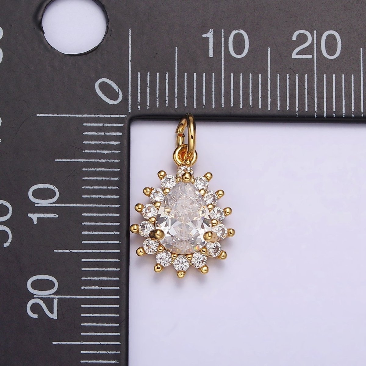 18K Gold Filled Clear Teardrop CZ Lined Charm | AC1438 - DLUXCA