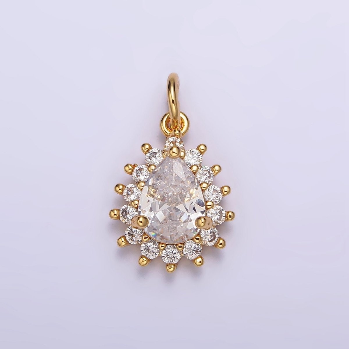 18K Gold Filled Clear Teardrop CZ Lined Charm | AC1438 - DLUXCA