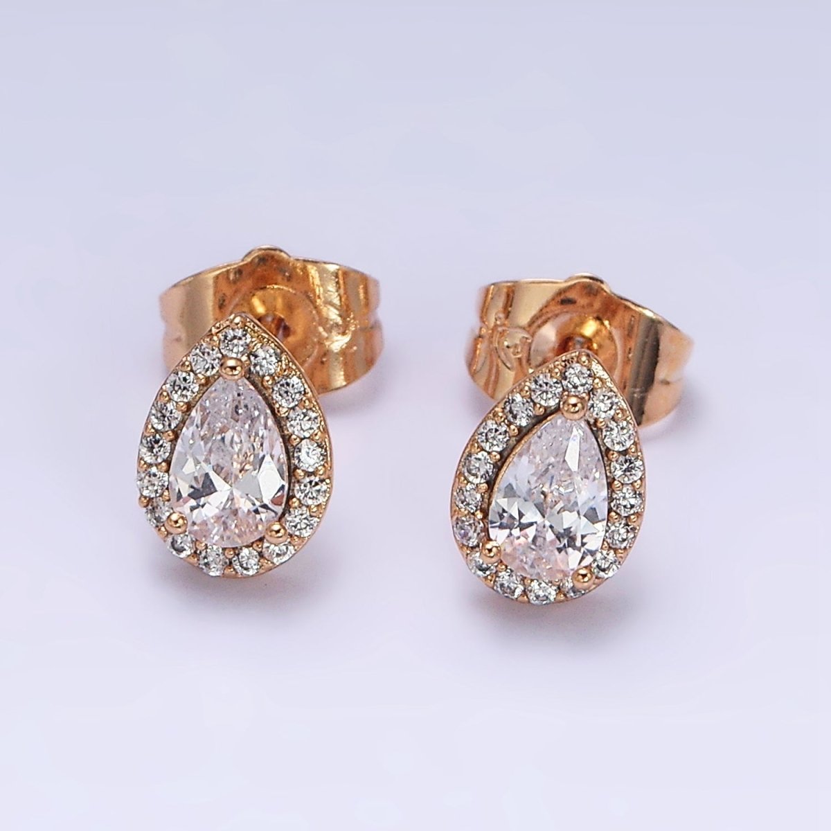 18K Gold Filled Clear Teardrop Micro Paved CZ Stud Earrings | AD1425 - DLUXCA