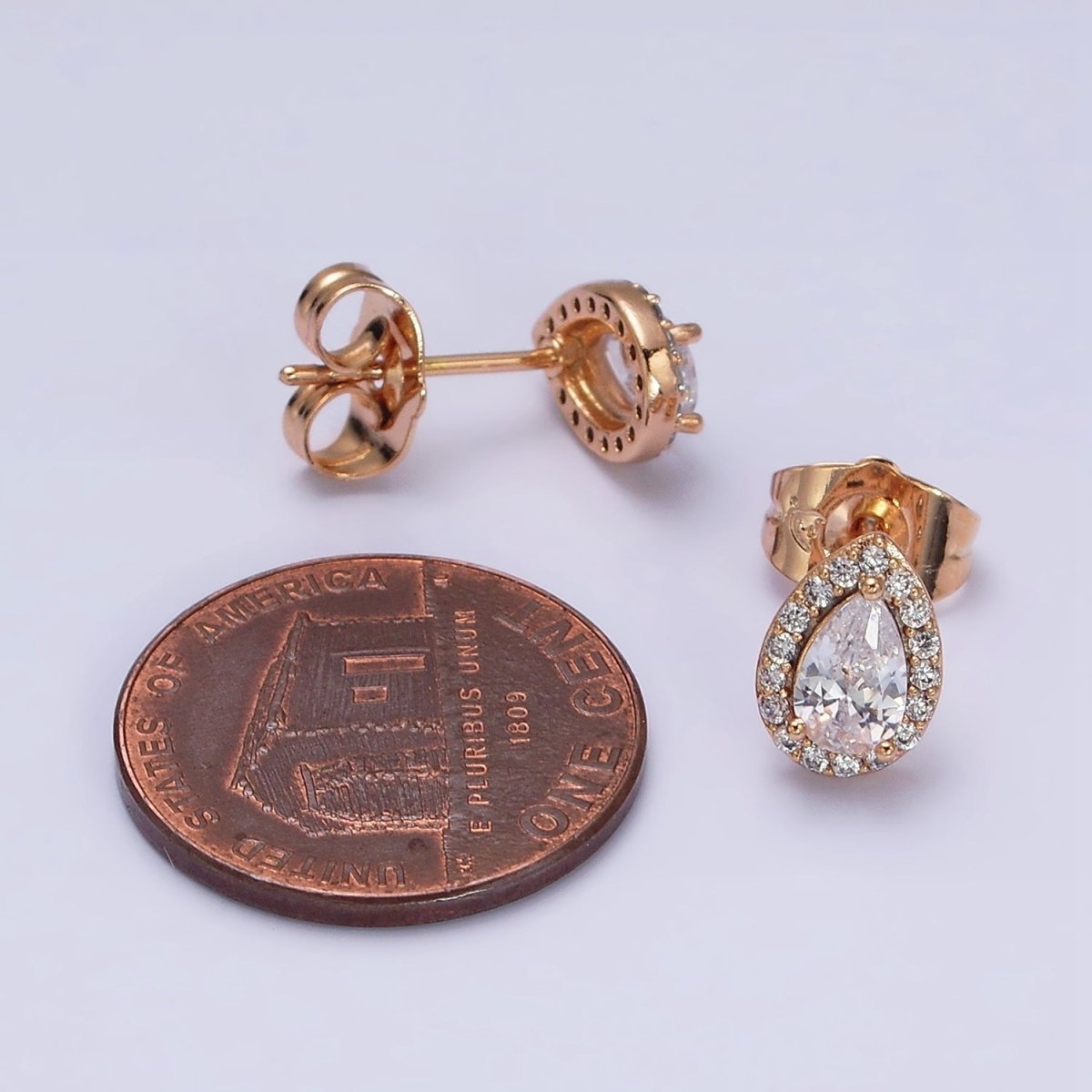 18K Gold Filled Clear Teardrop Micro Paved CZ Stud Earrings | AD1425 - DLUXCA