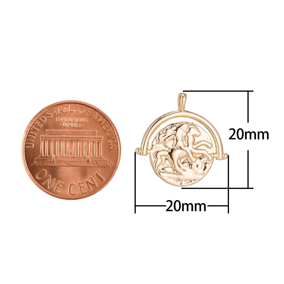 18k Gold Filled Coin Lady Godiva Horse Charm Pendant C-034 - DLUXCA