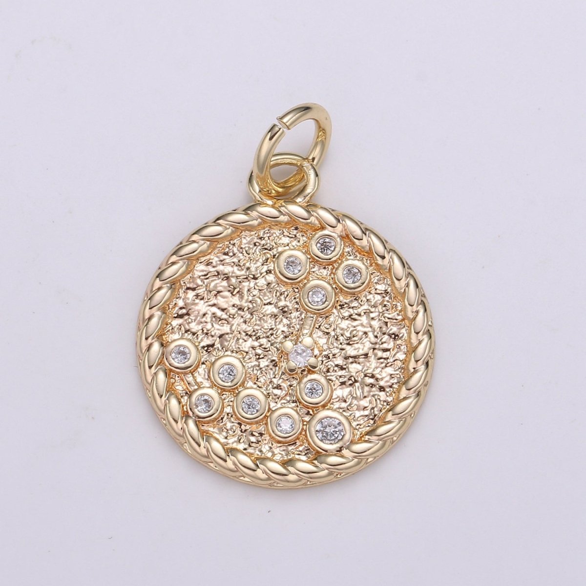 18K Gold Filled Constellation Zodiac Braided Rustic Coin Charm | A-664-A-676 - DLUXCA