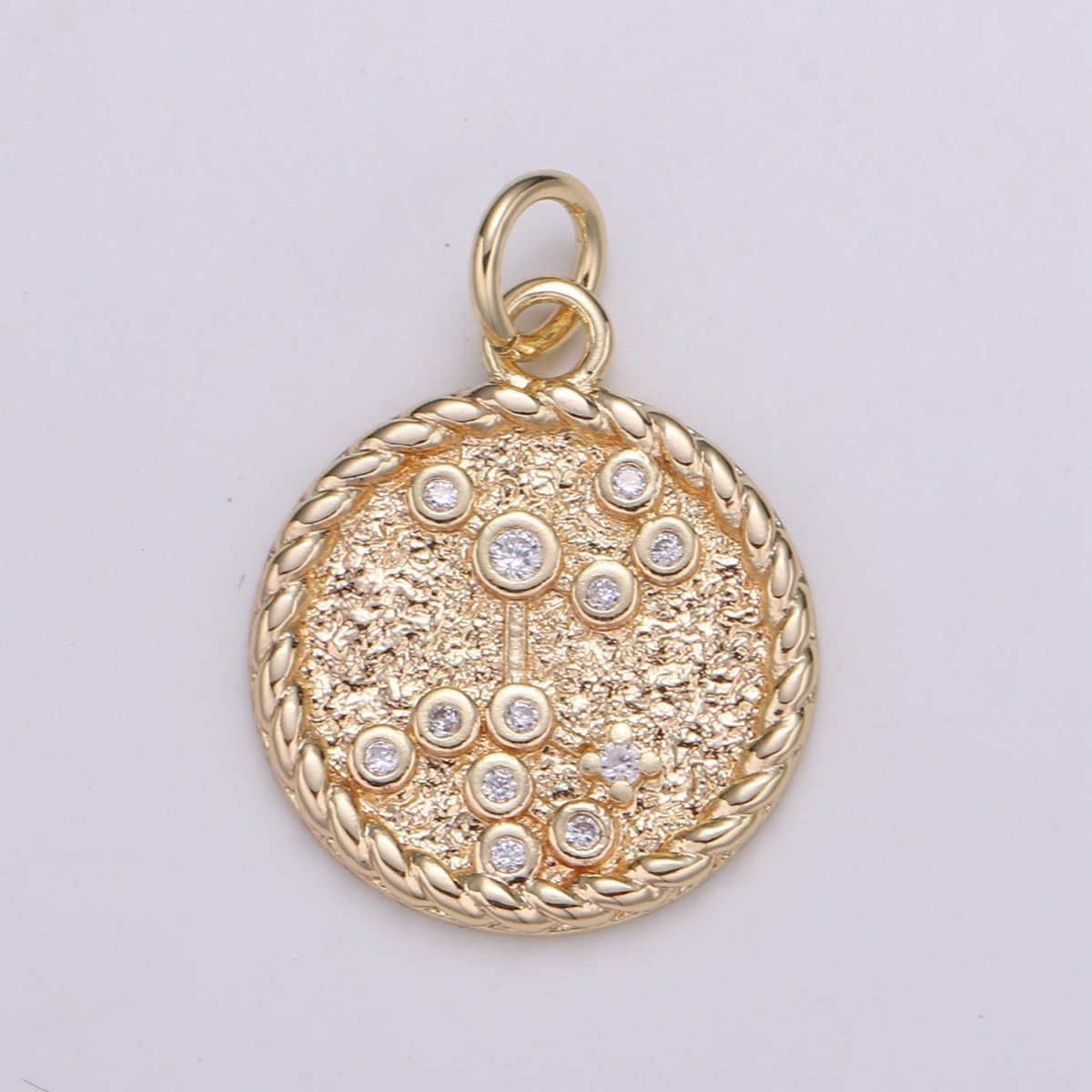 18K Gold Filled Constellation Zodiac Braided Rustic Coin Charm | A-664-A-676 - DLUXCA