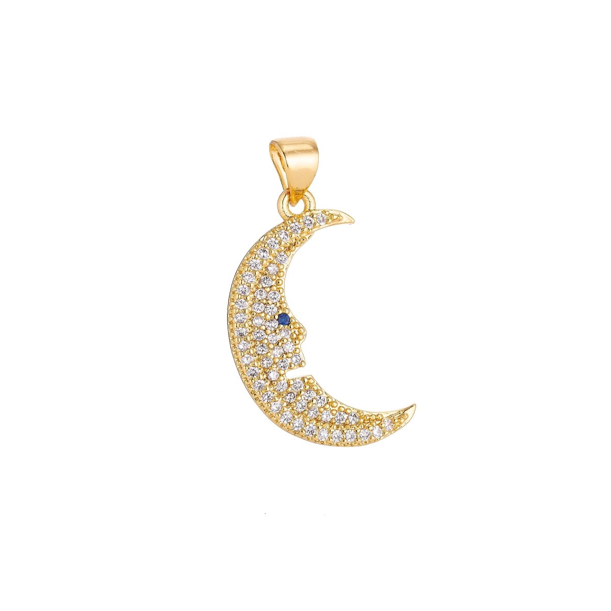 18K Gold Filled Crescent Moon Face Dream Charm Crystal Cubic Zirconia for Necklace Pendant Earring Bail Dangle Findings for Jewelry Making H-297 - DLUXCA