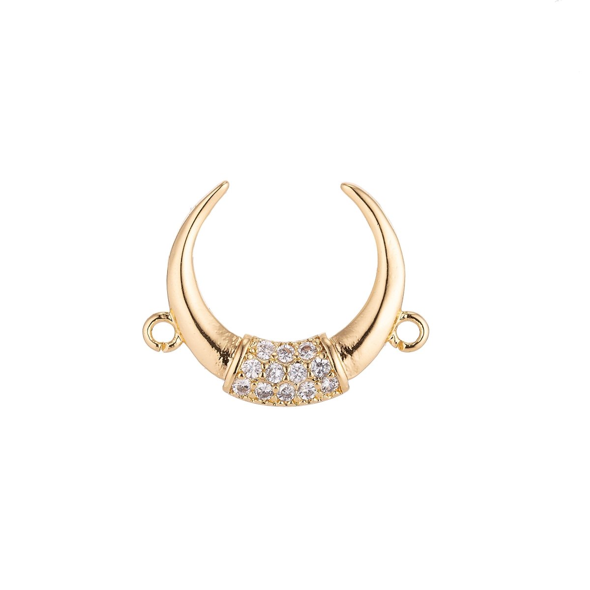 18K Gold Filled Crescent Moon, Ox Horn Bull Bone Cubic Zirconia Bracelet Charm Bead Finding Connector for Earring Jewelry MakingF-049 - DLUXCA