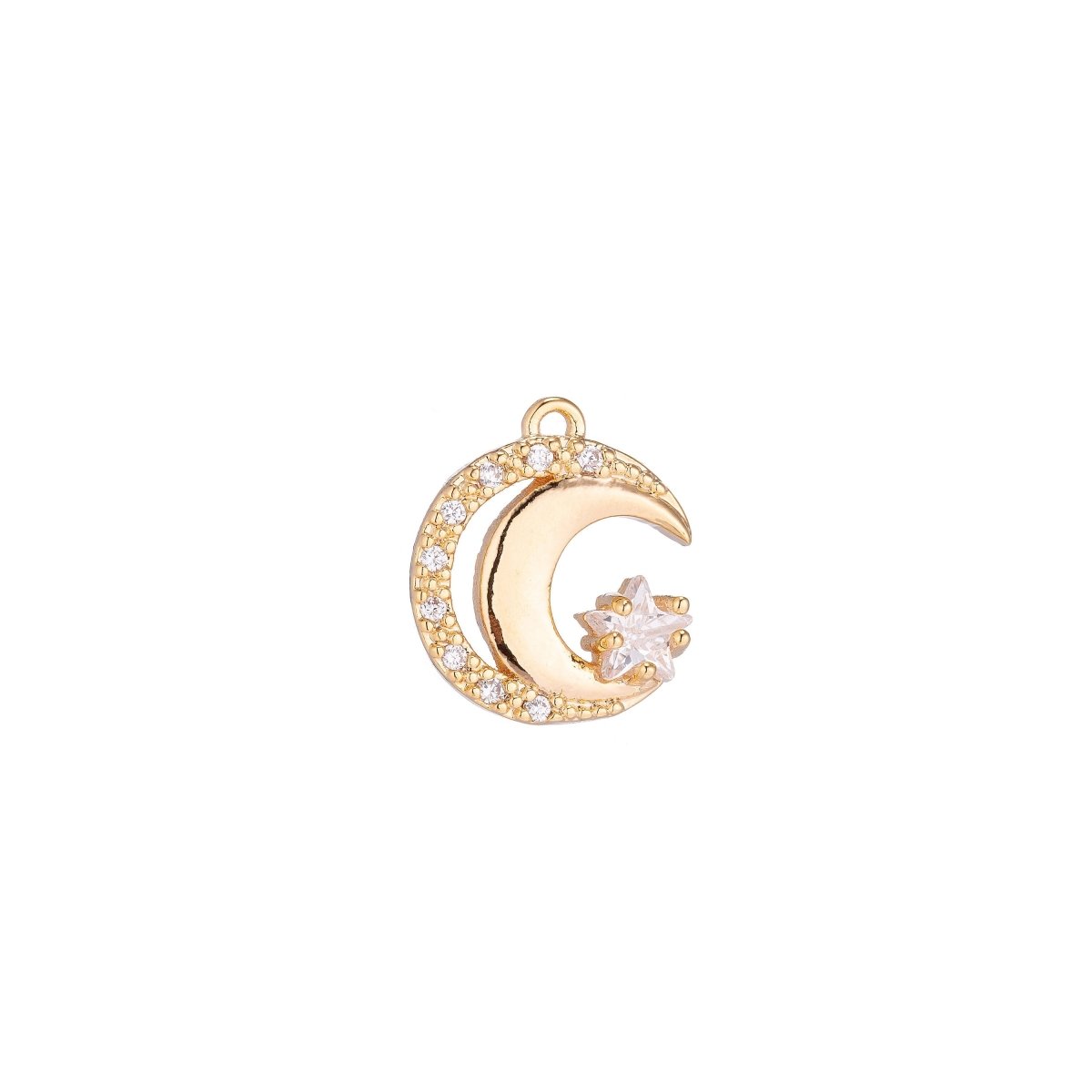 18K Gold Filled Crescent Moon Star Pendant, dainty Celestial Moon Charm Gold with micro Pave CZ Cubic Zircon C-094 - DLUXCA