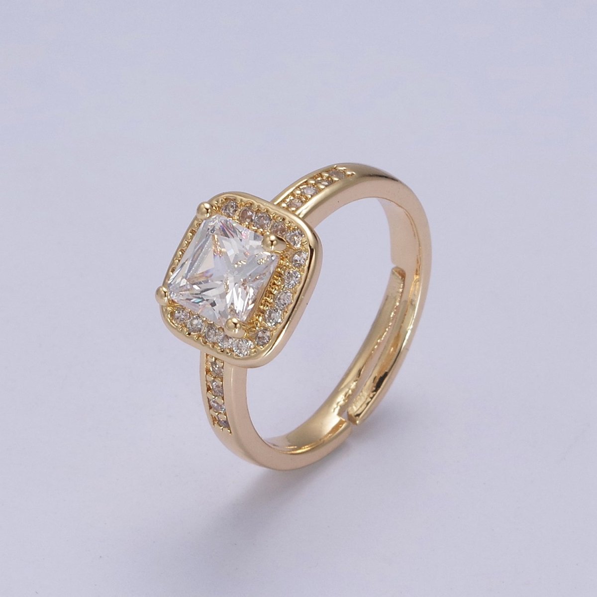 18K Gold Filled Crystal Zirconia CZ Solitaire Promise Ring, Adjustable Ring For Valentine U-336 - DLUXCA