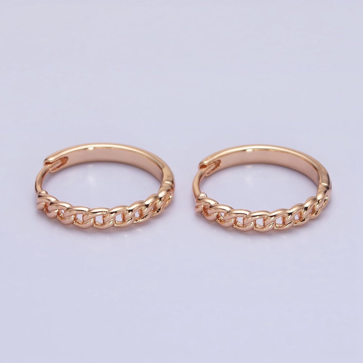 18K Gold Filled Curb Link Chain Endless Hoop Huggie Earrings |AD-1411 - DLUXCA