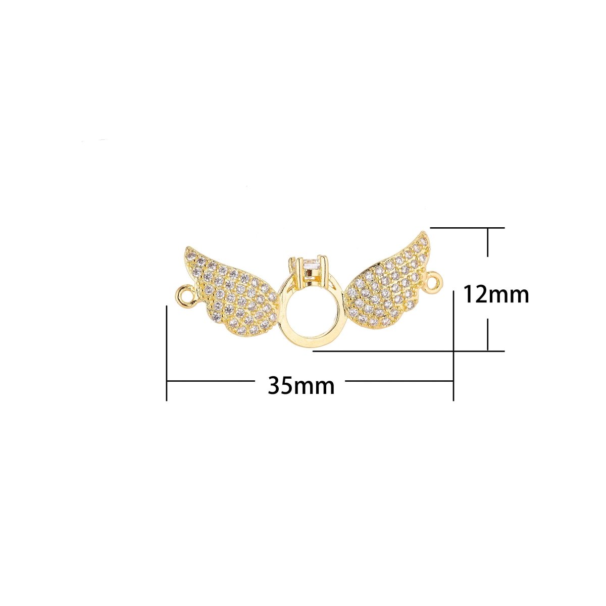 18K Gold Filled Cute Ring With Angel Wings Cubic Zirconia Charm Necklace Pendant Findings for Jewelry Making F-075 - DLUXCA