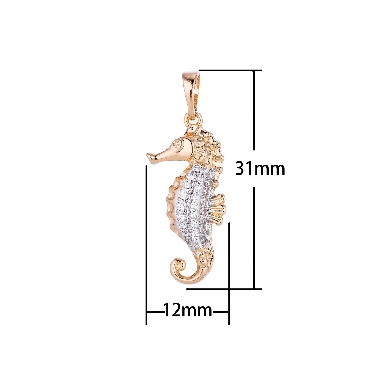 18k Gold Filled Cute Seahorse, Under the Sea Animal, Summer Ocean Vibe Cubic Zirconia Necklace Pendant Bead Bails Findings for Jewelry Making H-559 - DLUXCA
