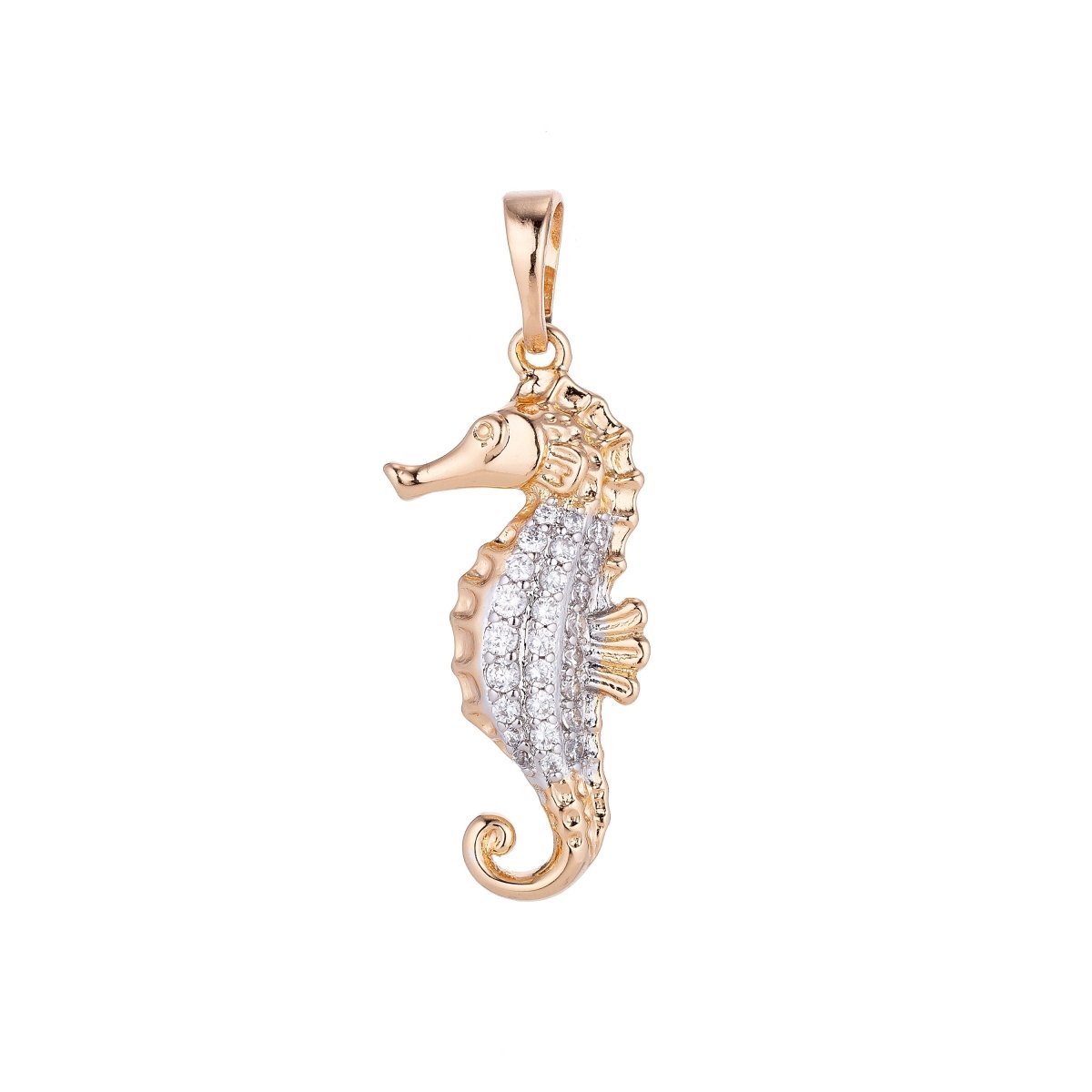 18k Gold Filled Cute Seahorse, Under the Sea Animal, Summer Ocean Vibe Cubic Zirconia Necklace Pendant Bead Bails Findings for Jewelry Making H-559 - DLUXCA