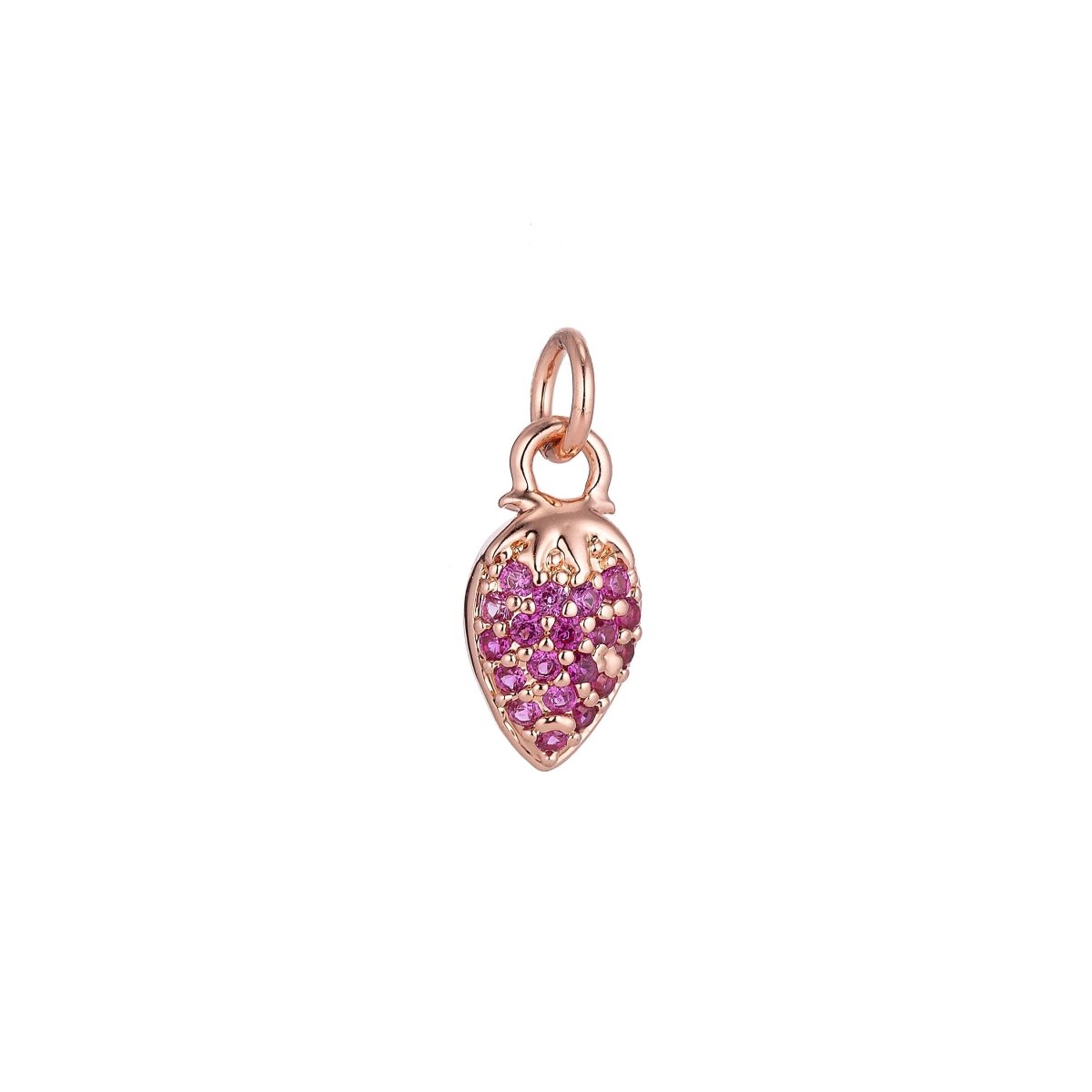 18K Gold Filled Cute Strawberry with Purple Cubic Zirconia Cabochons Bracelet Delicate Necklace Pendant Earring Gift For Jewelry Making, Silver Rose Gold Black Strawberry Charm C-132 - DLUXCA