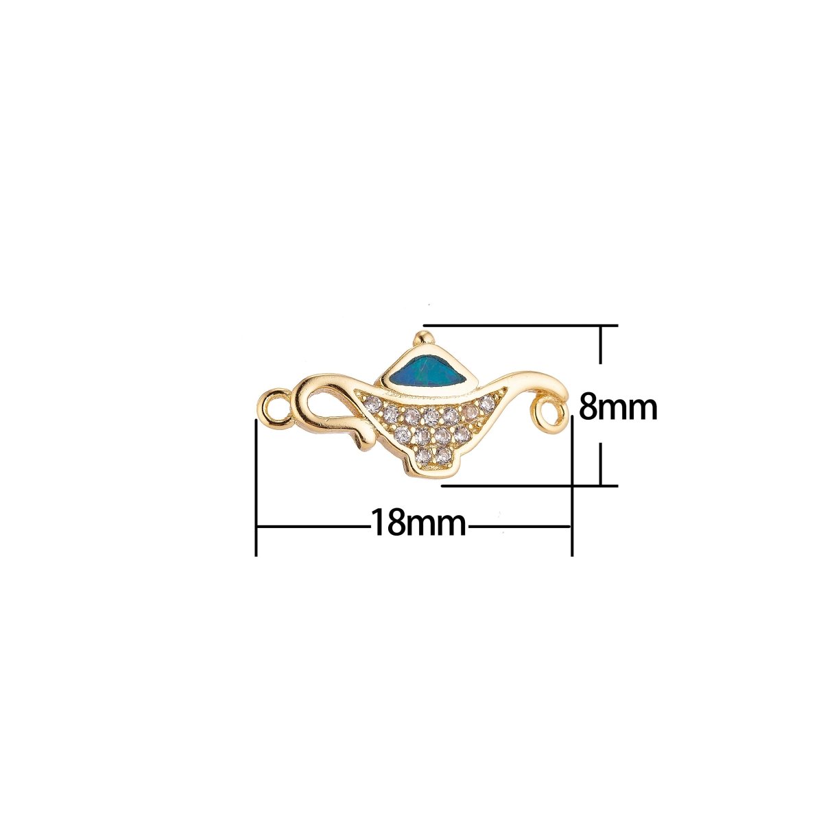 18K Gold Filled Cute Tiny Small Aladdin Magic Lamp Cubic Zirconia Bracelet Charm Bead Finding Connector for earring Jewelry Making, F-078 - DLUXCA