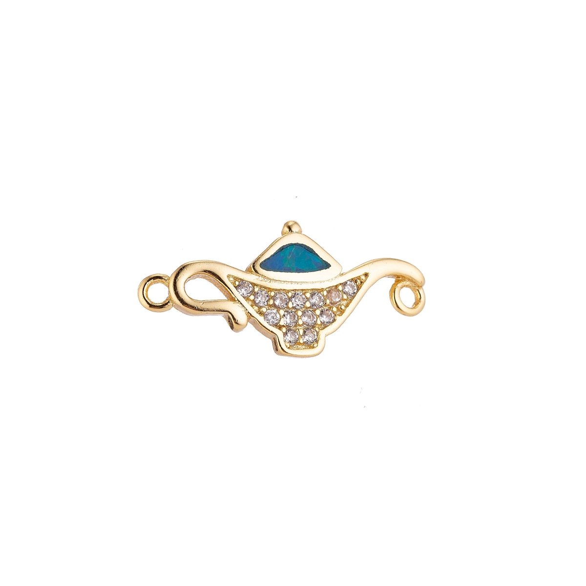 18K Gold Filled Cute Tiny Small Aladdin Magic Lamp Cubic Zirconia Bracelet Charm Bead Finding Connector for earring Jewelry Making, F-078 - DLUXCA