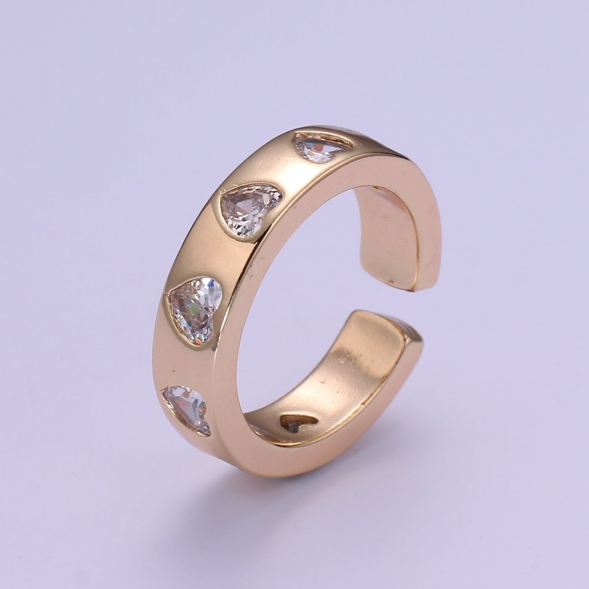 18K Gold Filled CZ Heart Minimalist Adjustable Ring O-327 ~ O-329 - DLUXCA