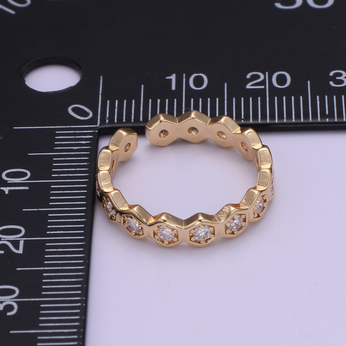 18K Gold Filled CZ Hexagon Band Adjustable Ring O-325 - DLUXCA