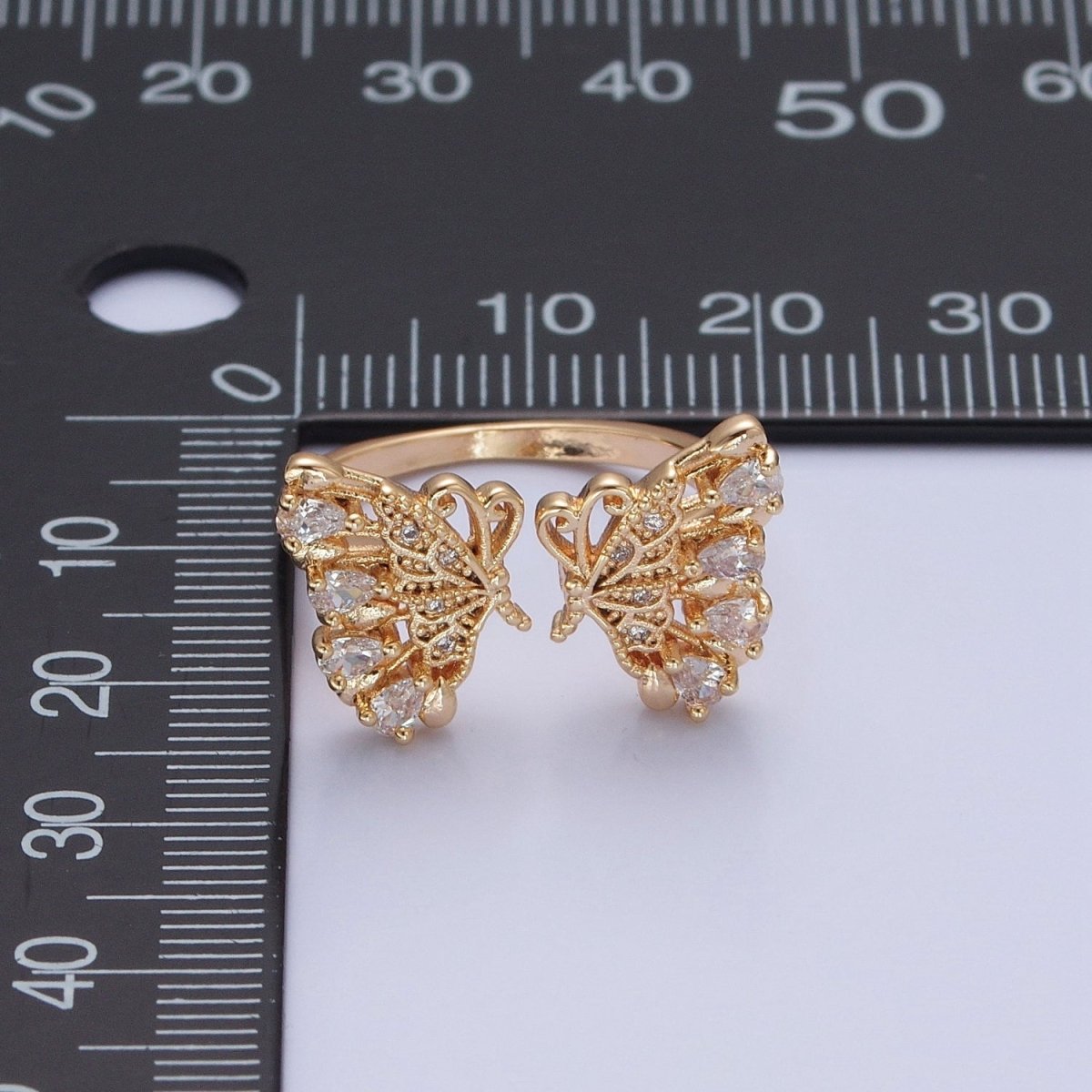 18k Gold Filled Dainty Butterfly Ring, Gold Pave Butterfly Ring, Delicate Butterfly Open Ring Adjustable Ring Big Butterfly Ring O-737 - DLUXCA