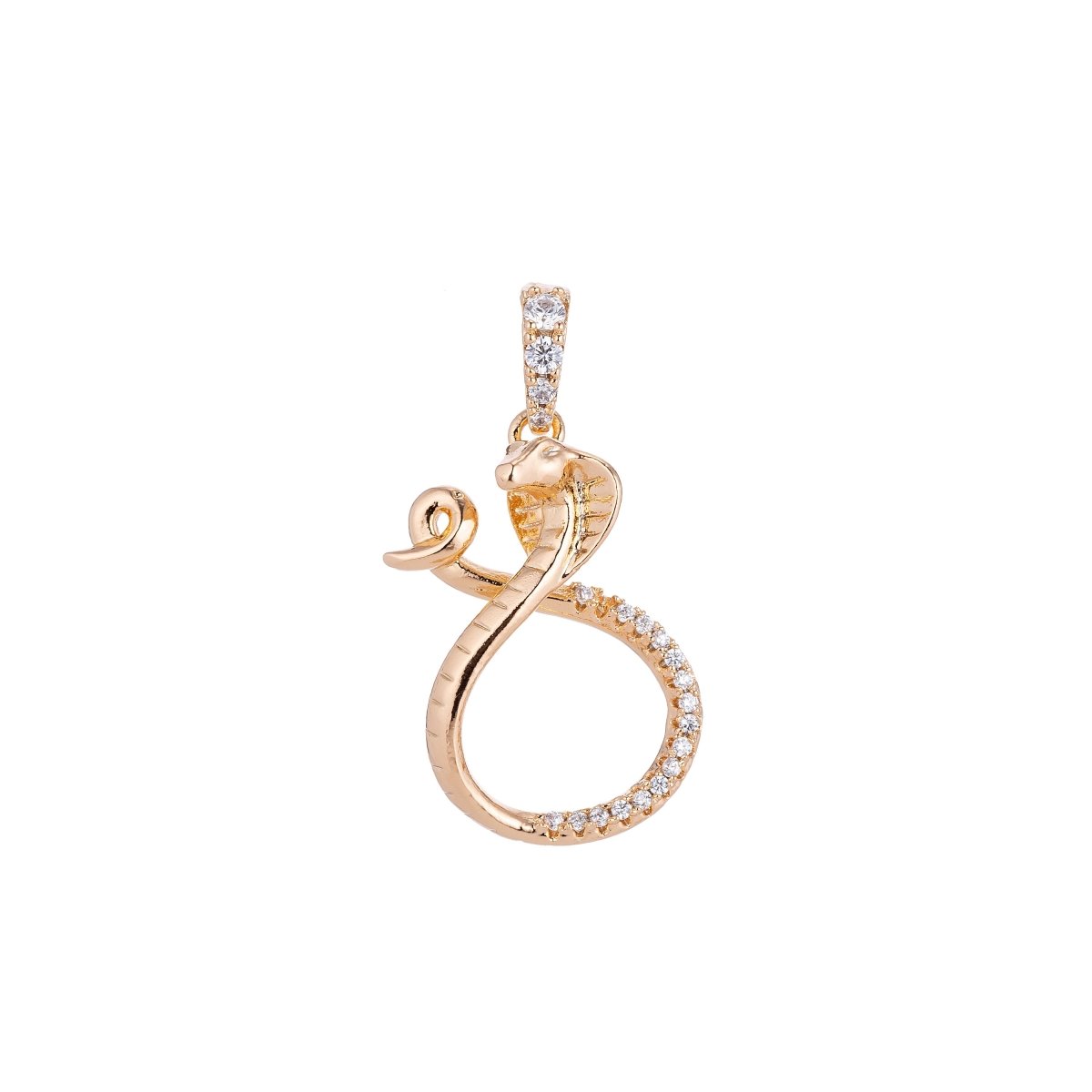 18k Gold Filled Dainty Charming Snake, Exotic Animal Lover, Cubic Zirconia cobra charm Necklace Pendant Bails Findings for Jewelry Making I-130 - DLUXCA