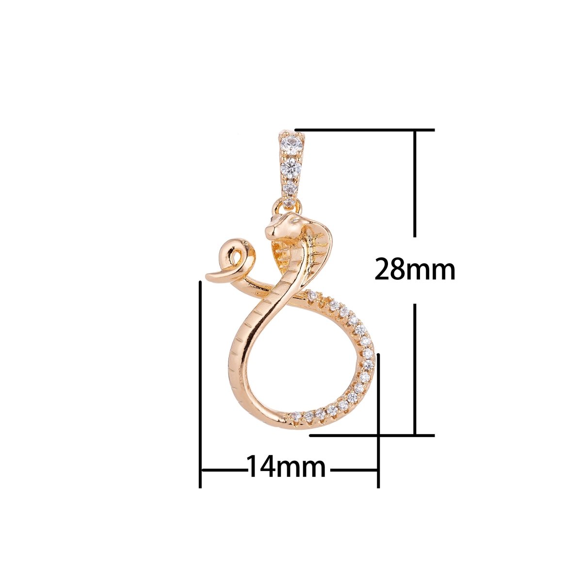 18k Gold Filled Dainty Charming Snake, Exotic Animal Lover, Cubic Zirconia cobra charm Necklace Pendant Bails Findings for Jewelry Making I-130 - DLUXCA