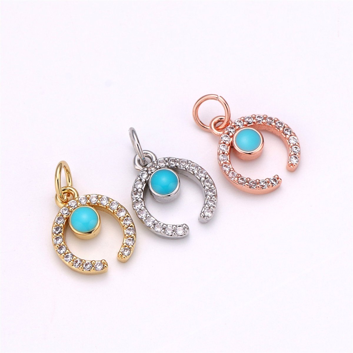 18k Gold Filled Dainty Crescent Moon HorseShoe Delicate Small Tiny Lucky Charm Pendant CZ Micro Pave for Earring Necklace Bracelet making C398 - DLUXCA
