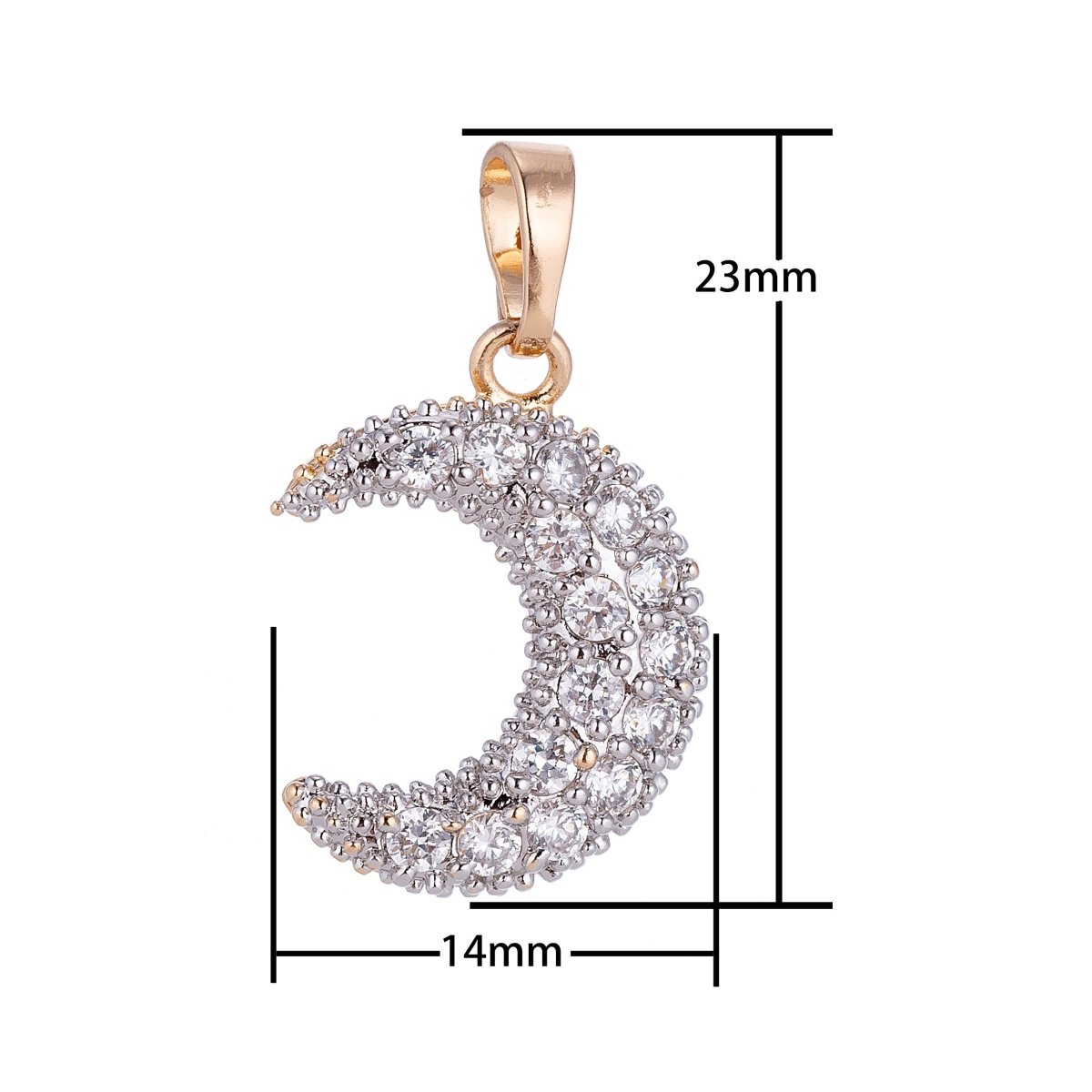 18k Gold Filled Dainty Crescent Moon, Shine Bright Midnight Sky Pave Cubic Zirconia Necklace Pendant Bead Bails Findings for Jewelry Making H-567 - DLUXCA