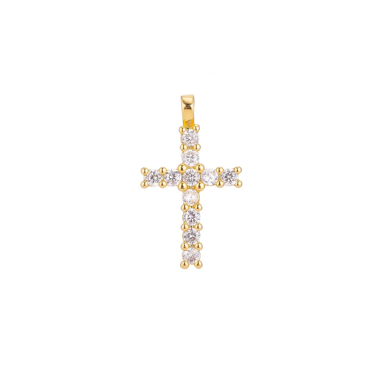 18k Gold Filled Dainty Delicate Cross Jesus Cubic Zirconia Necklace Pendant Bracelet Earring Charm Bails for Jewelry Making H-230 - DLUXCA