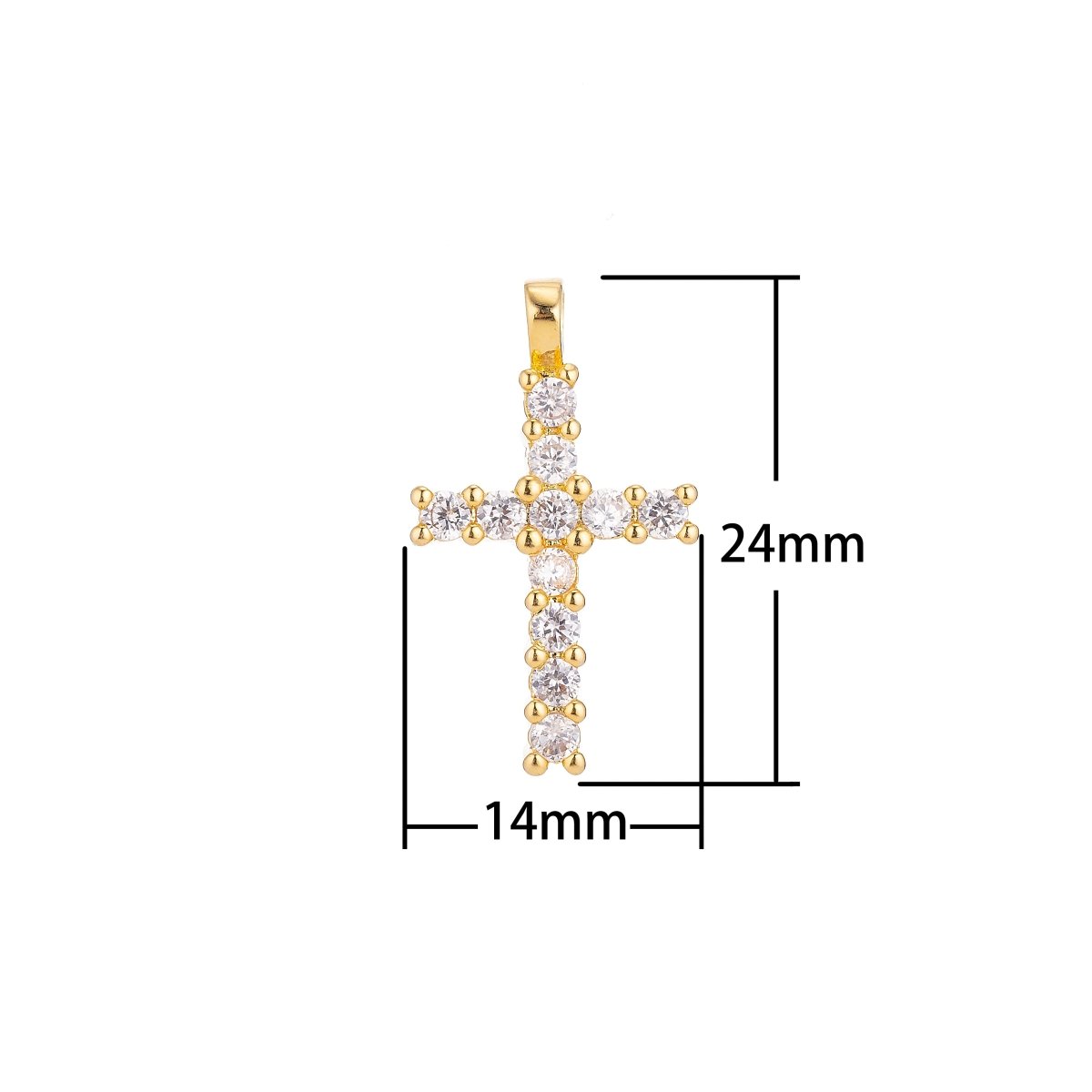 18k Gold Filled Dainty Delicate Cross Jesus Cubic Zirconia Necklace Pendant Bracelet Earring Charm Bails for Jewelry Making H-230 - DLUXCA