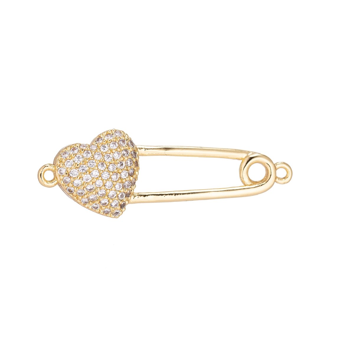 18K Gold Filled Dainty Delicate Safety Pin w/ Love Heart Cubic Zirconia Bracelet Charm Bead Finding Connector for Earring Jewelry Making F-092 - DLUXCA