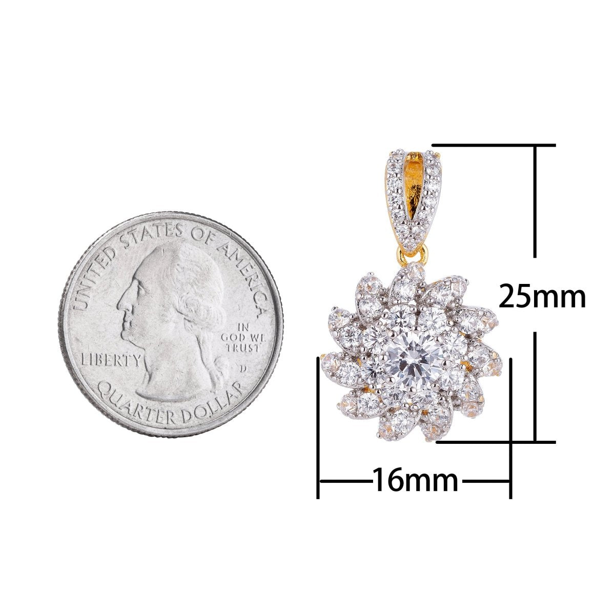 18k Gold Filled Dainty Flower, Floral Bliss, Spring Bloom, Cubic Zirconia Necklace Pendant Bead Bails Findings for Jewelry Making H-652 - DLUXCA