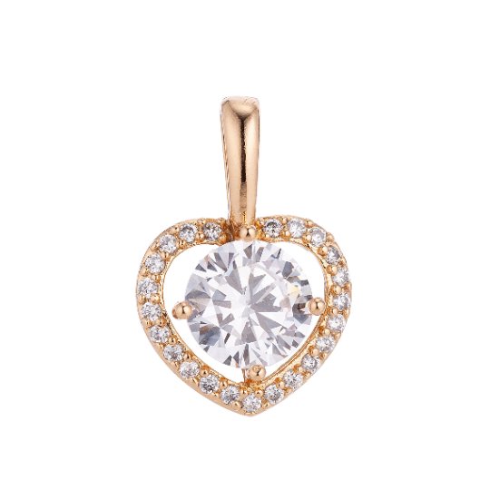 18k Gold Filled Dainty Golden Heart Charm Solitaire CZ Cubic Zirconia micro Pave Necklace Pendant Bead Bails Findings for Jewelry H-566 - DLUXCA