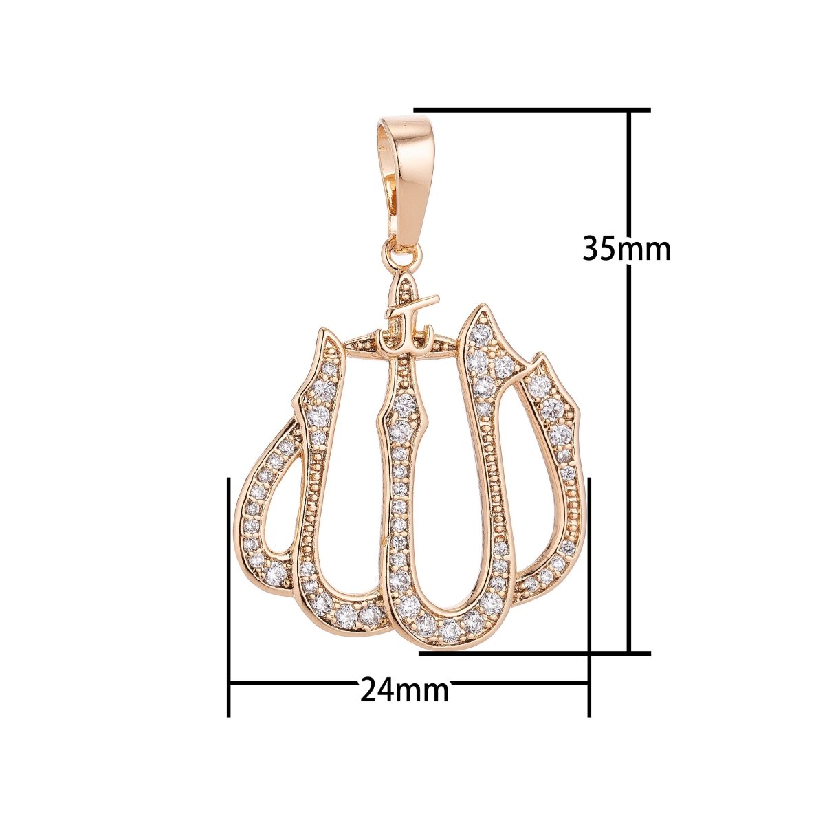 18k Gold Filled Dainty Islamic Word, Allah, Moslem God Cubic Zirconia Necklace Pendant Bead Bails Findings for Jewelry Making H-578 - DLUXCA