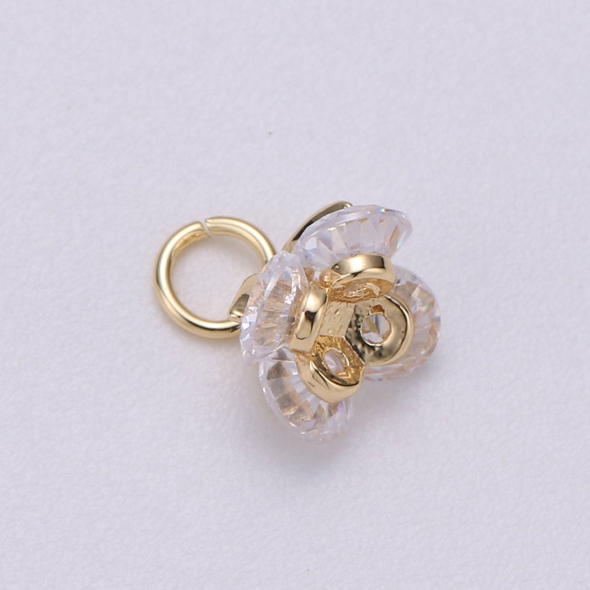 18k Gold Filled Dainty Tiny Small Flower Charm with CZ stone for Bracelet, Necklace, Earring MakingC-419 - DLUXCA
