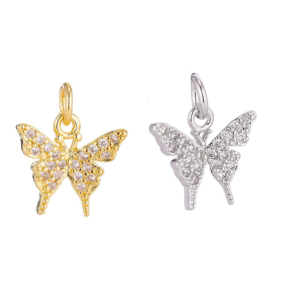18K Gold Filled Delicate Tiny Butterfly Cubic Zirconia Necklace Pendant Bracelet Earring Charm for Jewelry Making C-075 C-006 - DLUXCA