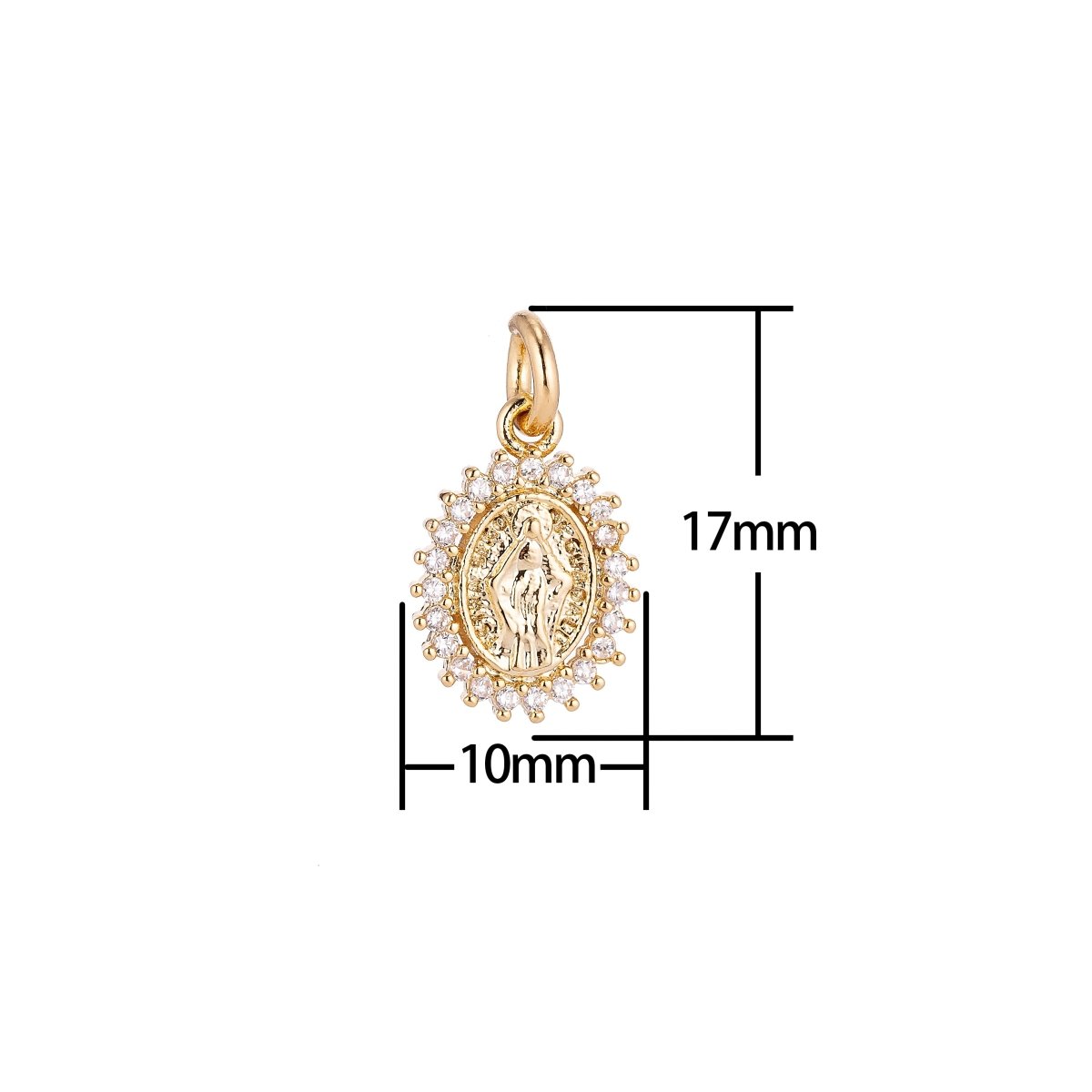 18K Gold Filled Delicate Virgin Mother Mary Religious Charm Pendant, 17X10mm Cubic Zirconia C-005 - DLUXCA