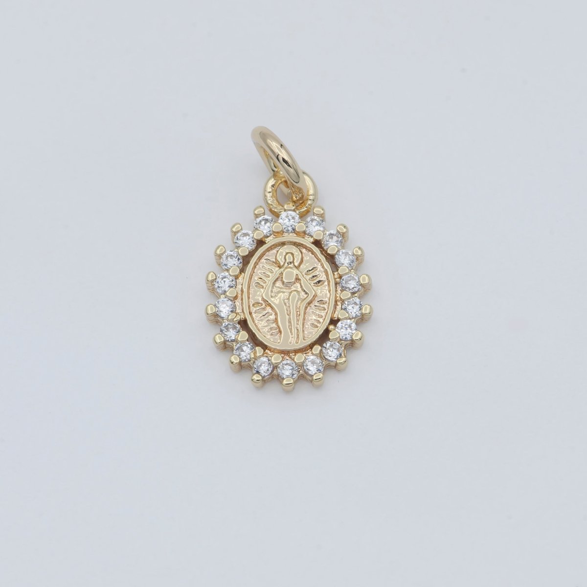 18K Gold Filled Delicate Virgin Mother Mary Religious Charm Pendant, 17X10mm Cubic Zirconia C-005 - DLUXCA