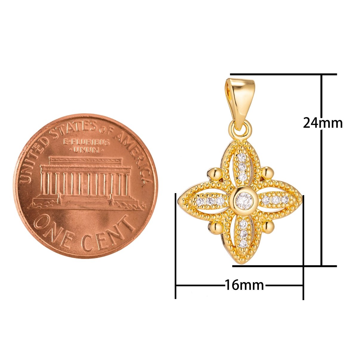 18K Gold Filled Diamond Flower Minimalist Simple Cubic Zirconia Necklace Pendant Bracelet Earring Charm Bails for Jewelry Making H-912 - DLUXCA