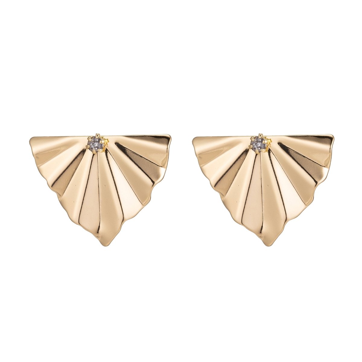 18k Gold Filled DIY Earrings Post, Stud Earrings Component, Geometric Wavy Earring Cubic Zirconia Findings for Jewelry Making Supplies K-012 - DLUXCA