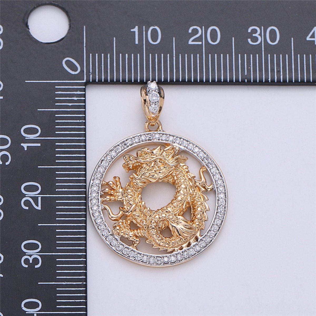 18K Gold Filled Dragon Pendant, Medallion Pendant Cubic Zirconia Dragon Necklace Pendant Charm Micro Pave Pendant for Jewelry Making I-272 - DLUXCA