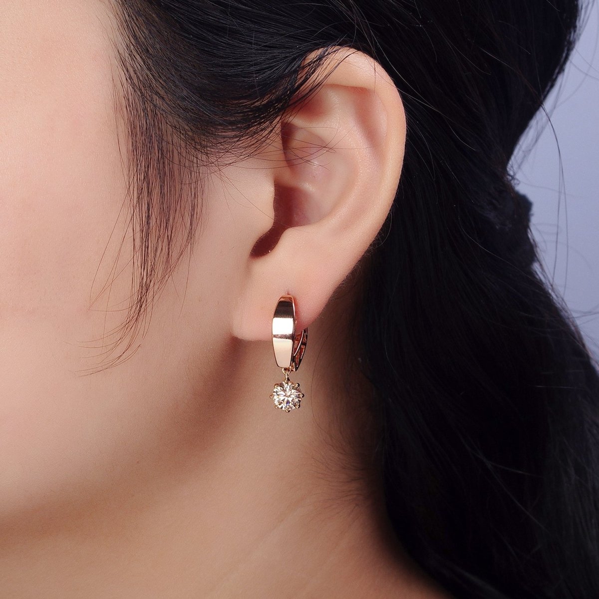 18K Gold Filled Earring Dainty Gold Hoop with CZ Stone For Minimalist Jewelry AB1064 AB1065 - DLUXCA
