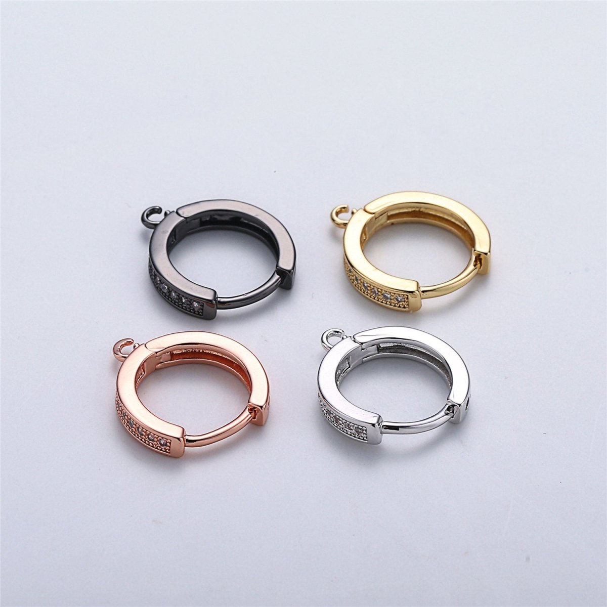 18k Gold Filled Earring One Touch Earring, jewelry Making, 15mm Gold huggie hoop earring with Micro Pave CZ Dainty Earring Charm K-161 K-162 L-331 L-332 - DLUXCA