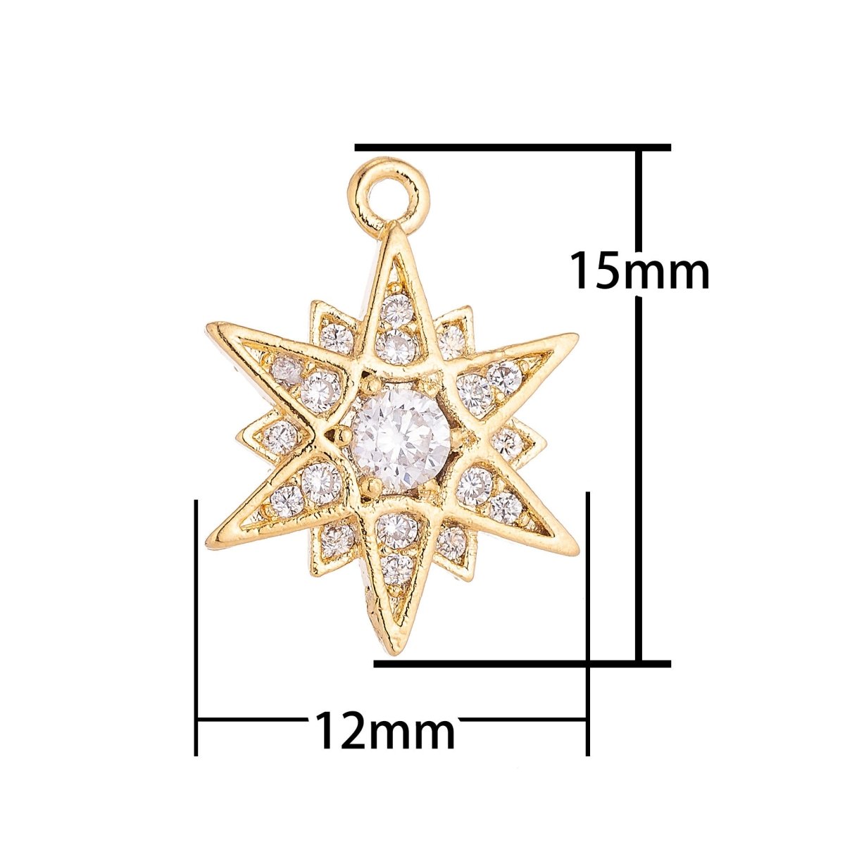 18K Gold Filled Eight Points Star Cubic Zirconia Charm Pendant C-021 - DLUXCA
