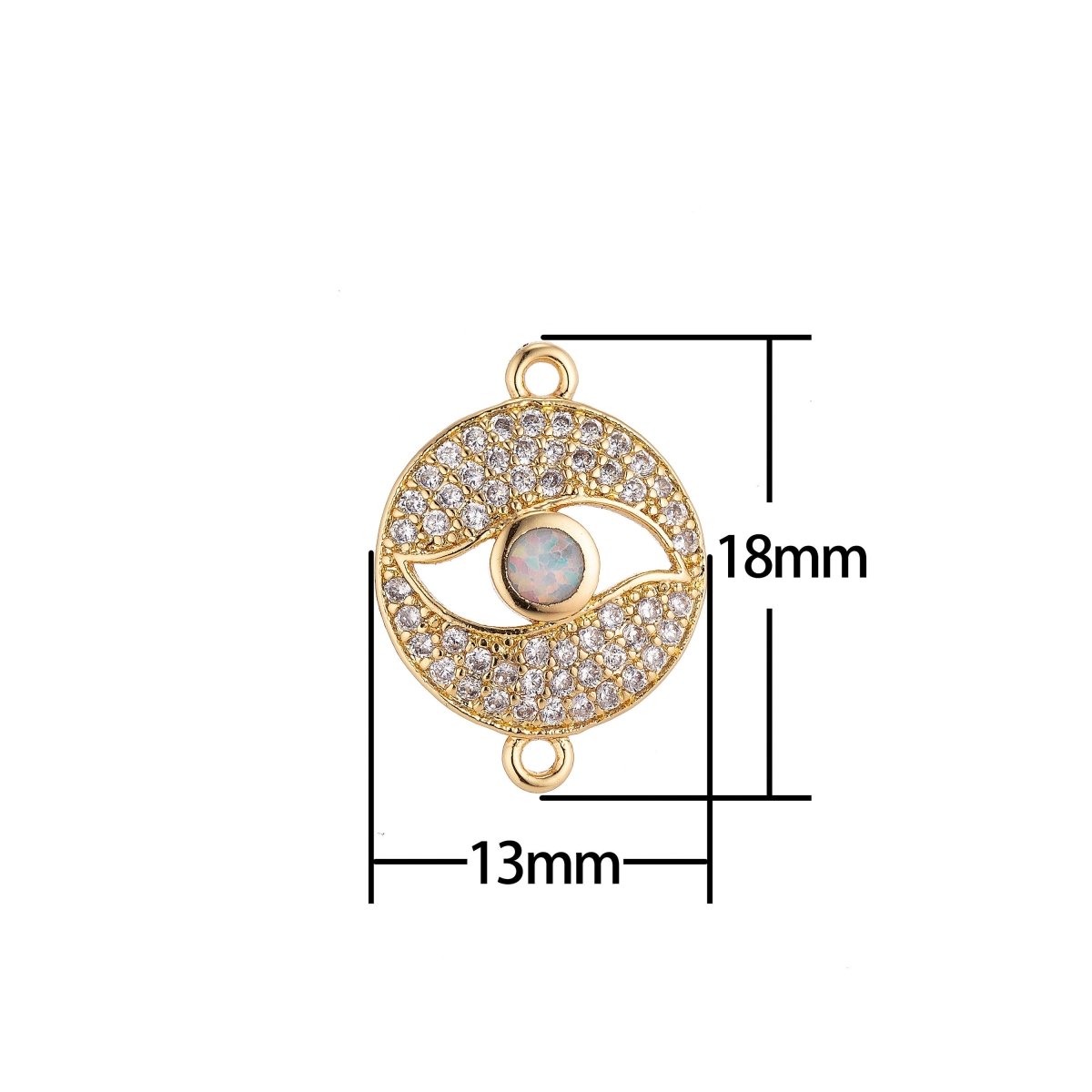 18K Gold Filled Elegant with Opal Evil Eye Medallion Cubic Zirconia Bracelet Charm Bead Finding Connector for earring Jewelry Making F-081 F-512 F-513 - DLUXCA