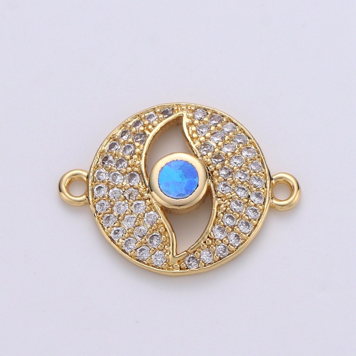 18K Gold Filled Elegant with Opal Evil Eye Medallion Cubic Zirconia Bracelet Charm Bead Finding Connector for earring Jewelry Making F-081 F-512 F-513 - DLUXCA