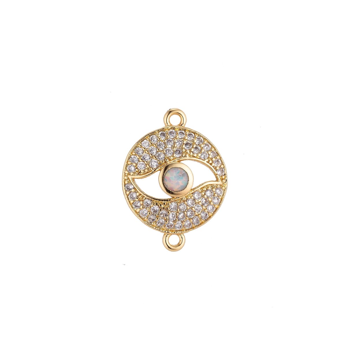 18K Gold Filled Elegant with Opal Evil Eye Medallion Cubic Zirconia Bracelet Charm Bead Finding Connector for earring Jewelry Making F-081 F-512 F-513 - DLUXCA