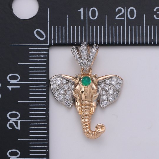 18K Gold Filled Elephant Head Pendant, Micro Pave Animal Charm Gold Wild Animal Pendant, Cubic Charm for Statement Necklace J-107 - DLUXCA