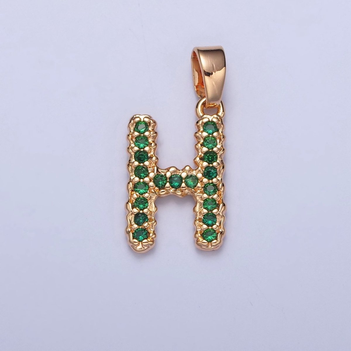 18k Gold Filled Emerald Green CZ Initial, Letter Alphabet Micro Pave charms Dainty Gold Cubic Pendant Charm for Necklace Bracelet Personalized Jewelry W-394~W-419 - DLUXCA