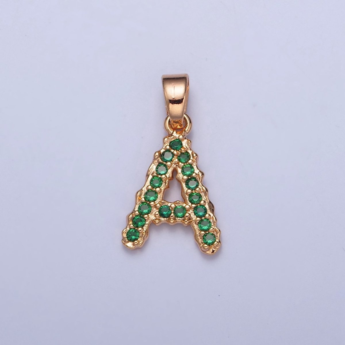 18k Gold Filled Emerald Green CZ Initial, Letter Alphabet Micro Pave charms Dainty Gold Cubic Pendant Charm for Necklace Bracelet Personalized Jewelry W-394~W-419 - DLUXCA