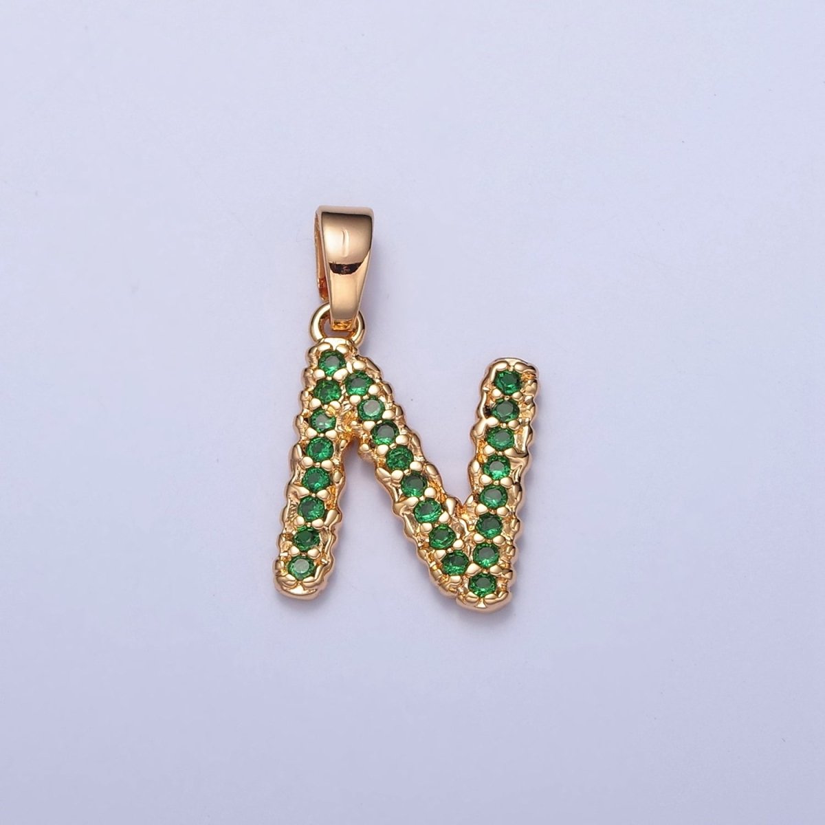 18k Gold Filled Emerald Green CZ Initial, Letter Alphabet Micro Pave charms Dainty Gold Cubic Pendant Charm for Necklace Bracelet Personalized Jewelry W-394~W-419 - DLUXCA