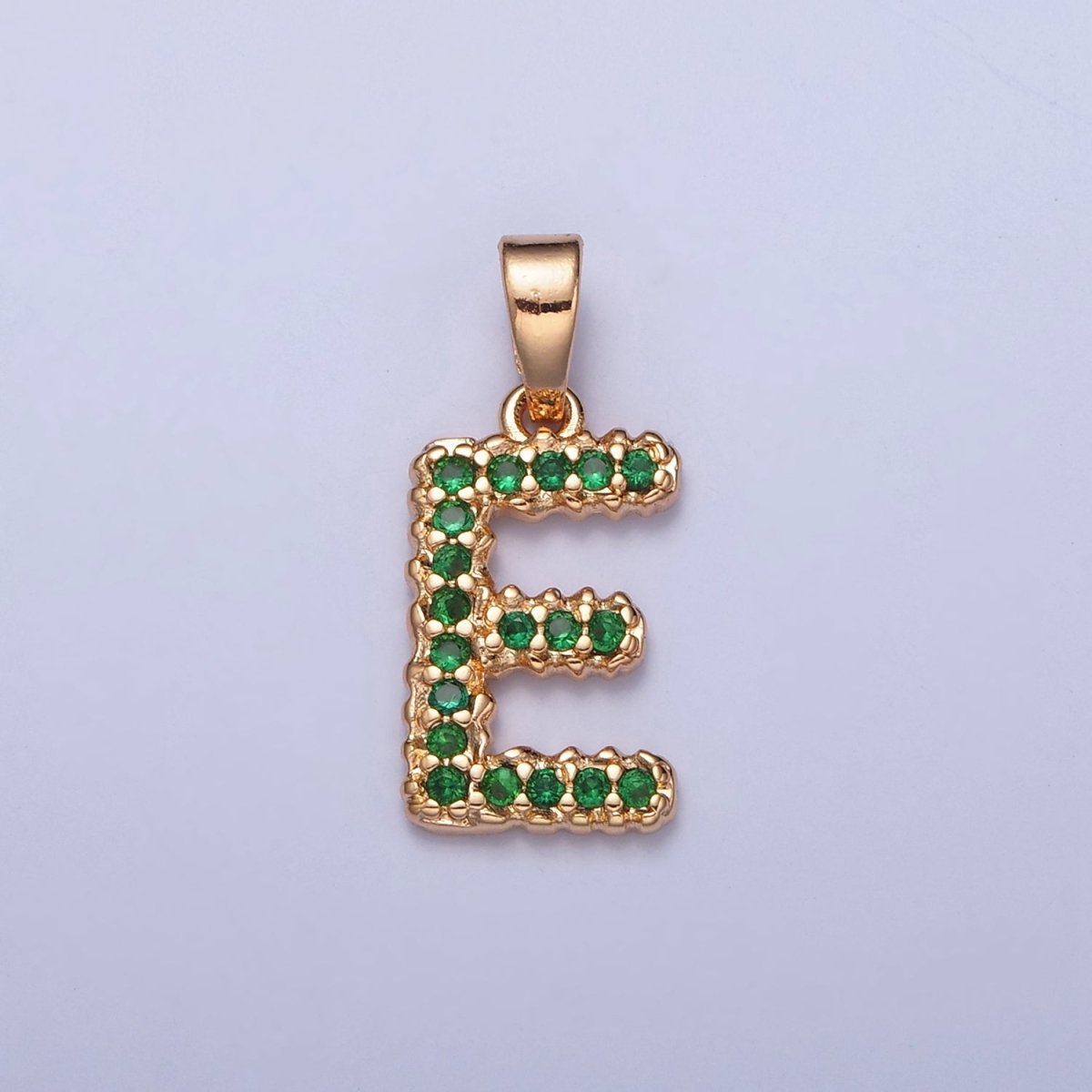 18k Gold Filled Emerald Green CZ Initial, Letter Alphabet Micro Pave charms Dainty Gold Cubic Pendant Charm for Necklace Bracelet Personalized Jewelry W-394~W-419 - DLUXCA